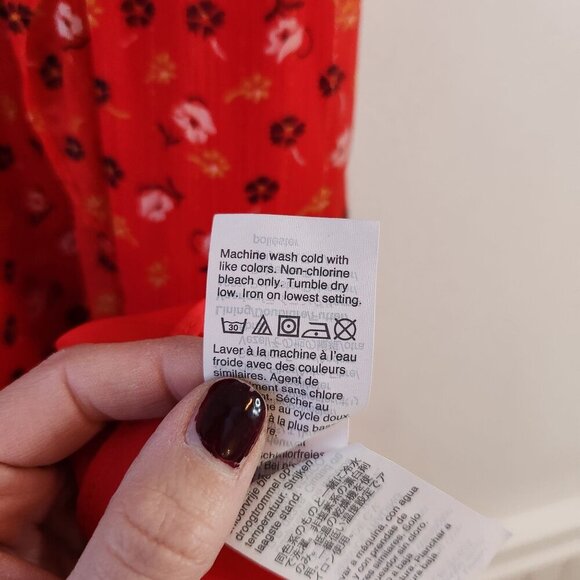 Madewell Ruffle-Strap Wrap Dress Red Midi Floral Print Summer Women's 6 - Picture 11 of 12